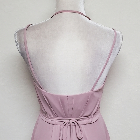 David's Bridal Quartz Lilac Georgette Double Maxi Wrap Bridesmaid Dress 6 - Picture 9 of 16